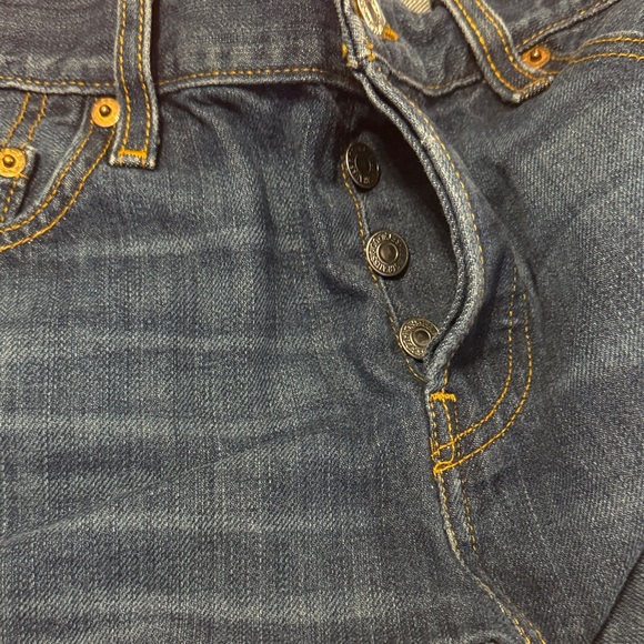 Levi's Dark Blue Frayed Jean Shorts - Picture 4 of 5